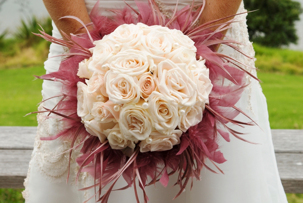 Tags bouquet bridal bridal bouquet bridal flowers cream roses feathers 